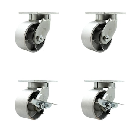 Service Caster 6'' Heavy Duty Semi Steel Cast Iron Wheel Swivel Caster Set with 2 Brakes, 4PK CRAN-SCC-KP92S630-SSR-2-SLB-2